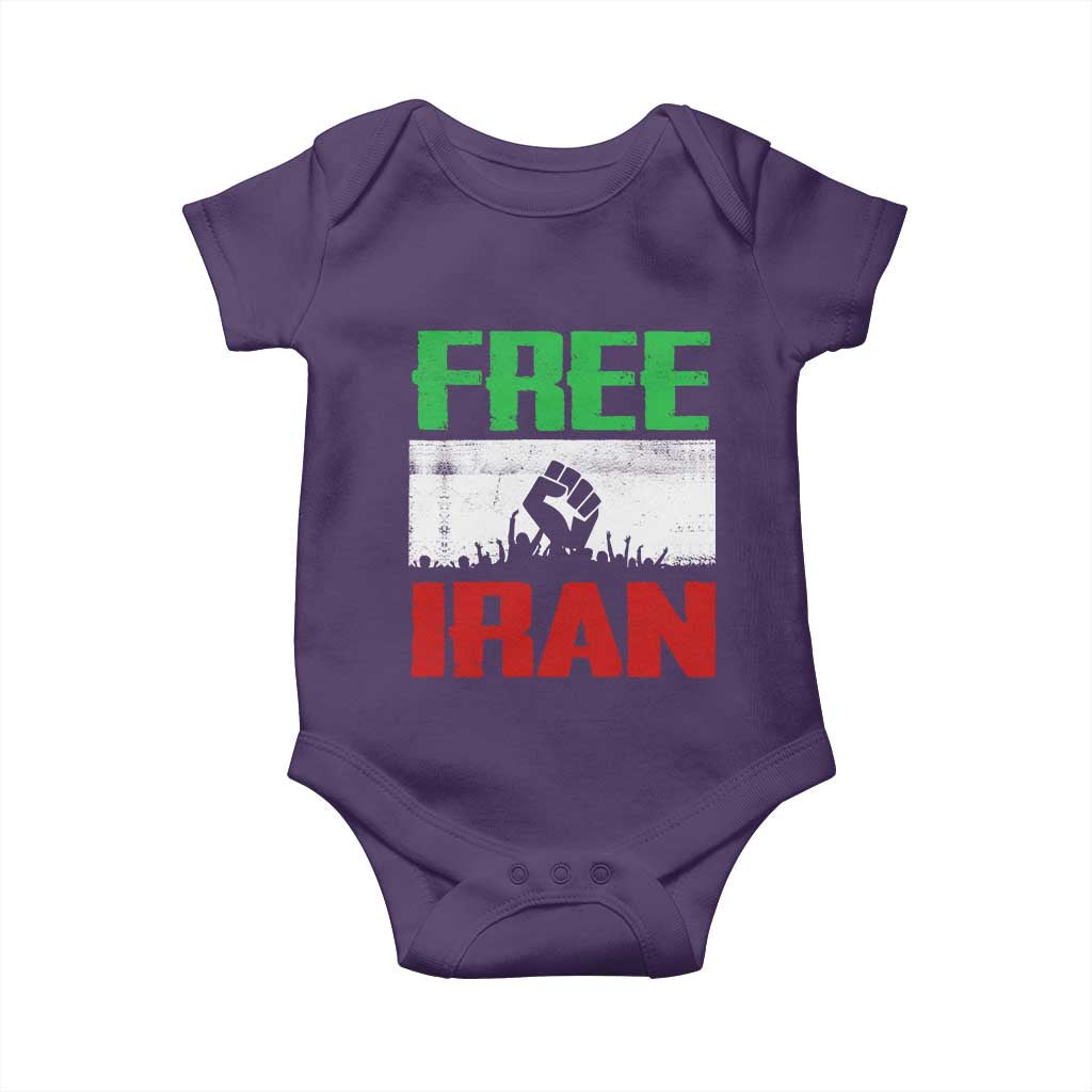 Free Iran Freedom Protest Baby Onesie Iranian Flag Raised Fist and Crowd Revolution