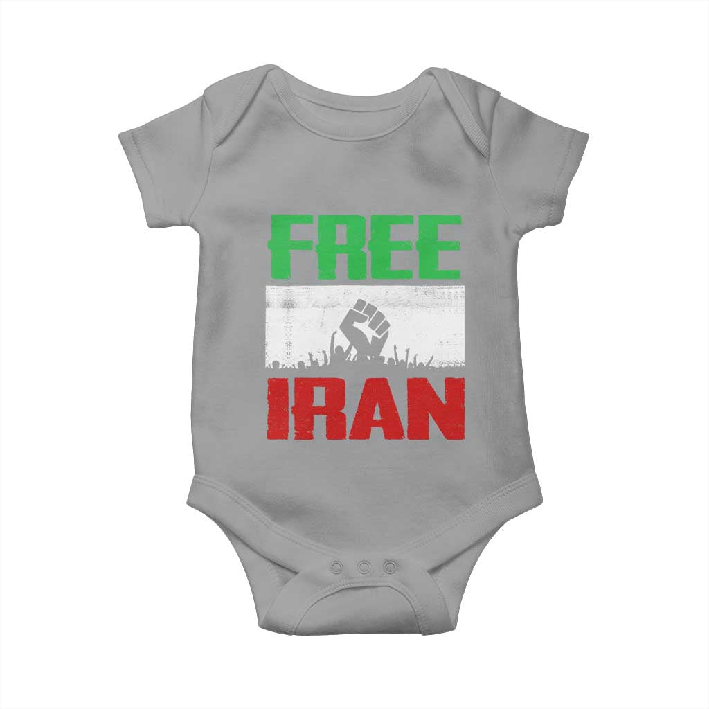 Free Iran Freedom Protest Baby Onesie Iranian Flag Raised Fist and Crowd Revolution