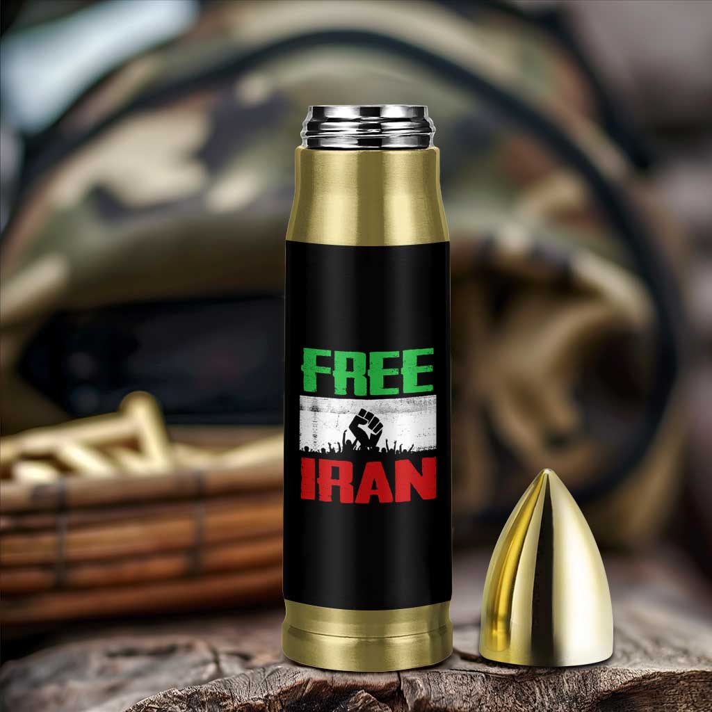 Free Iran Freedom Protest Bullet Tumbler Iranian Flag Raised Fist and Crowd Revolution