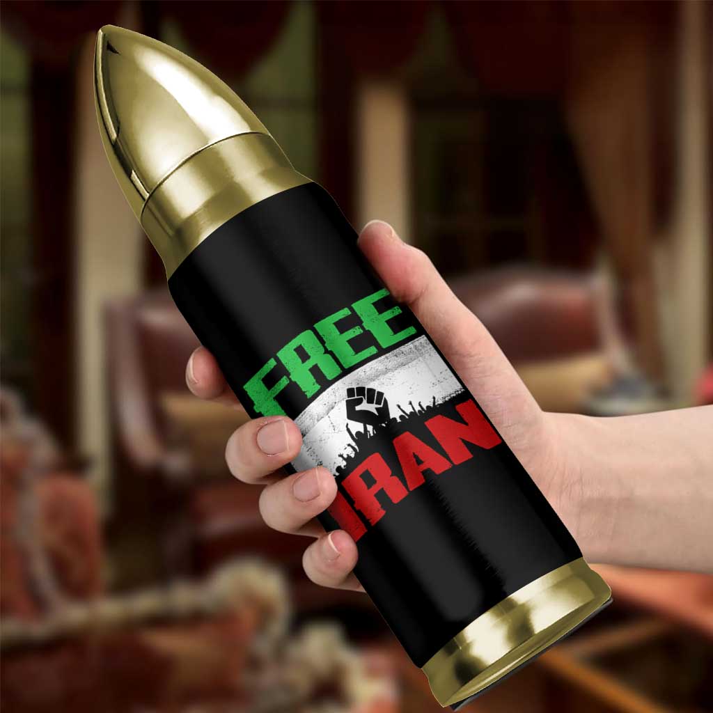 Free Iran Freedom Protest Bullet Tumbler Iranian Flag Raised Fist and Crowd Revolution