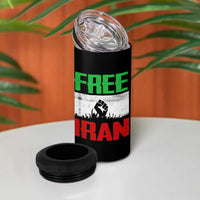 Free Iran Freedom Protest 4 in 1 Can Cooler Tumbler Iranian Flag Raised Fist and Crowd Revolution
