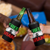 Free Iran Freedom Protest 4 in 1 Can Cooler Tumbler Iranian Flag Raised Fist and Crowd Revolution
