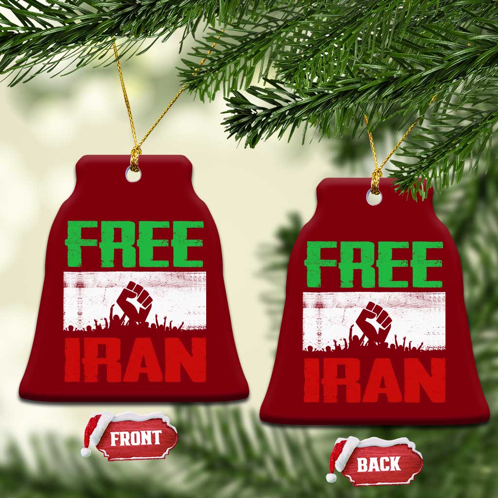 Free Iran Freedom Protest Ceramic Ornament Iranian Flag Raised Fist and Crowd Revolution