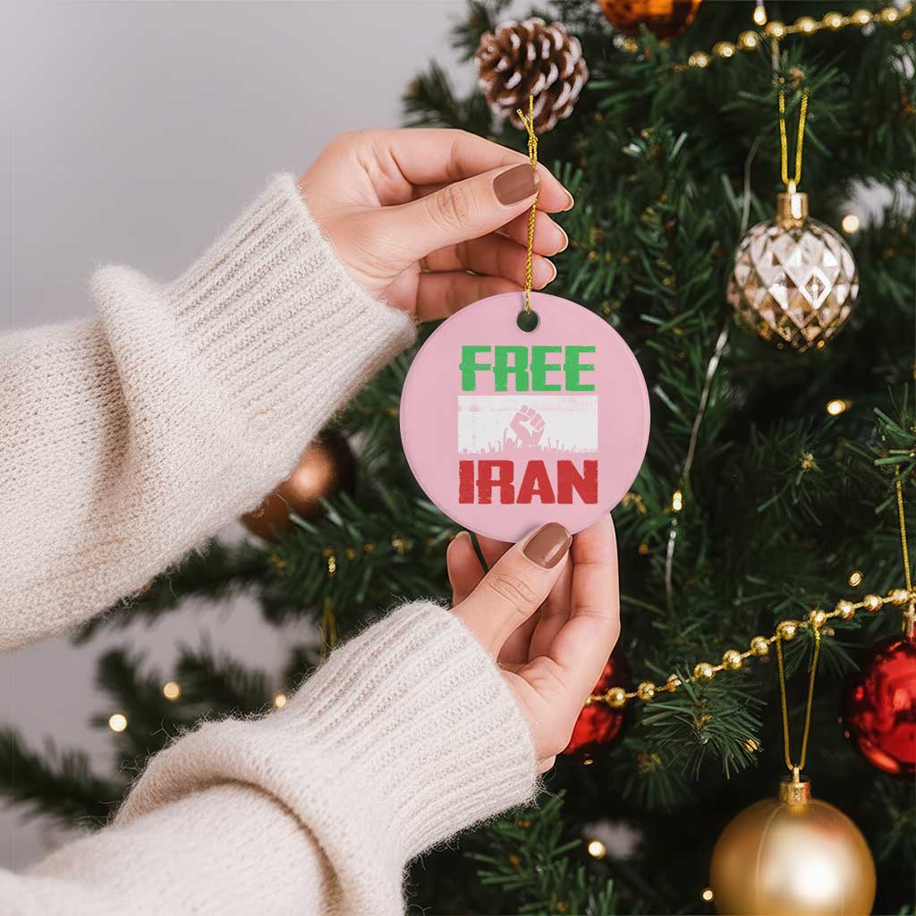 Free Iran Freedom Protest Ceramic Ornament Iranian Flag Raised Fist and Crowd Revolution