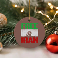 Free Iran Freedom Protest Ceramic Ornament Iranian Flag Raised Fist and Crowd Revolution