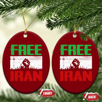 Free Iran Freedom Protest Ceramic Ornament Iranian Flag Raised Fist and Crowd Revolution