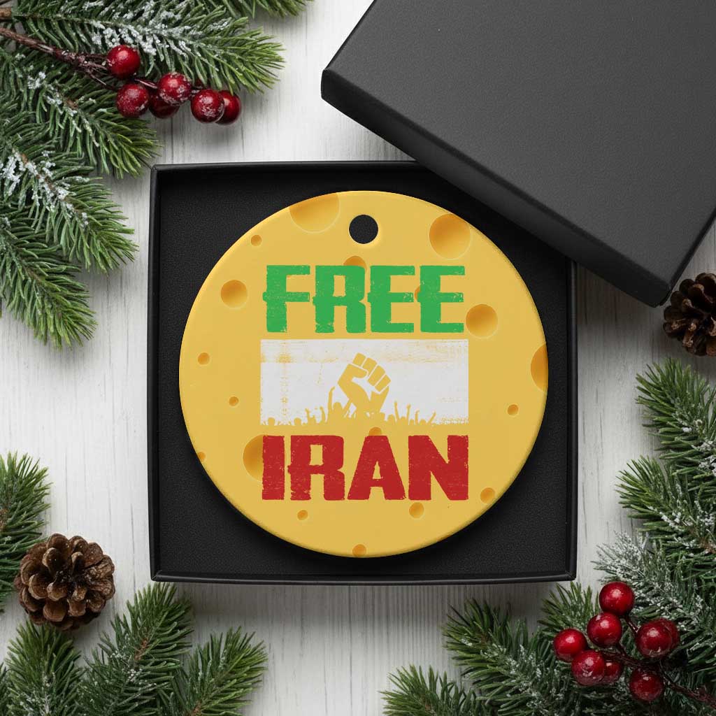 Free Iran Freedom Protest Ceramic Ornament Iranian Flag Raised Fist and Crowd Revolution