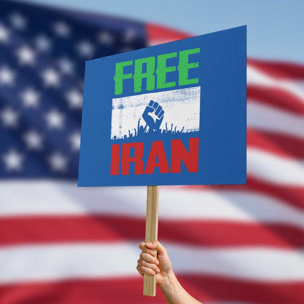 Free Iran Freedom Protest Protest Sign Iranian Flag Raised Fist and Crowd Revolution