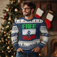 Free Iran Freedom Protest Ugly Christmas Sweater Iranian Flag Raised Fist and Crowd Revolution