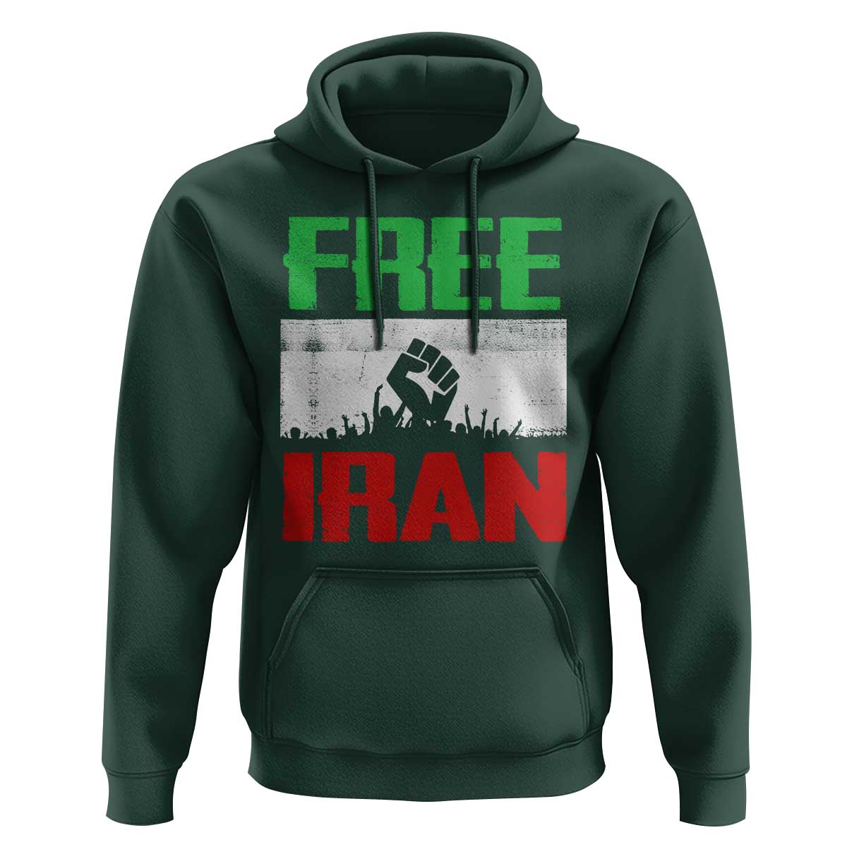 Free Iran Freedom Protest Hoodie Iranian Flag Raised Fist and Crowd Revolution