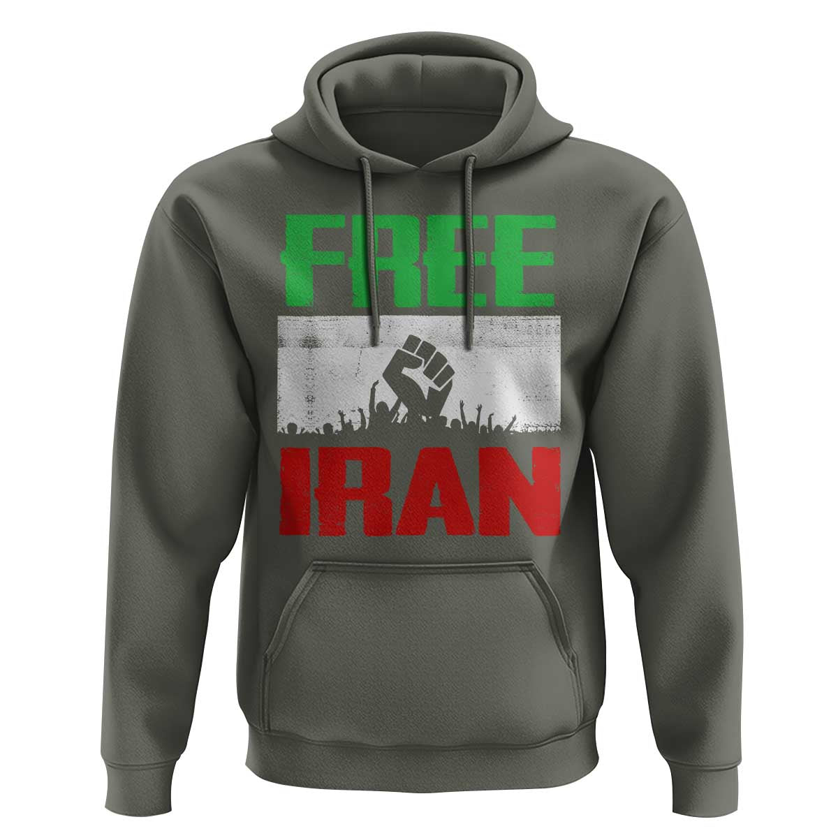 Free Iran Freedom Protest Hoodie Iranian Flag Raised Fist and Crowd Revolution