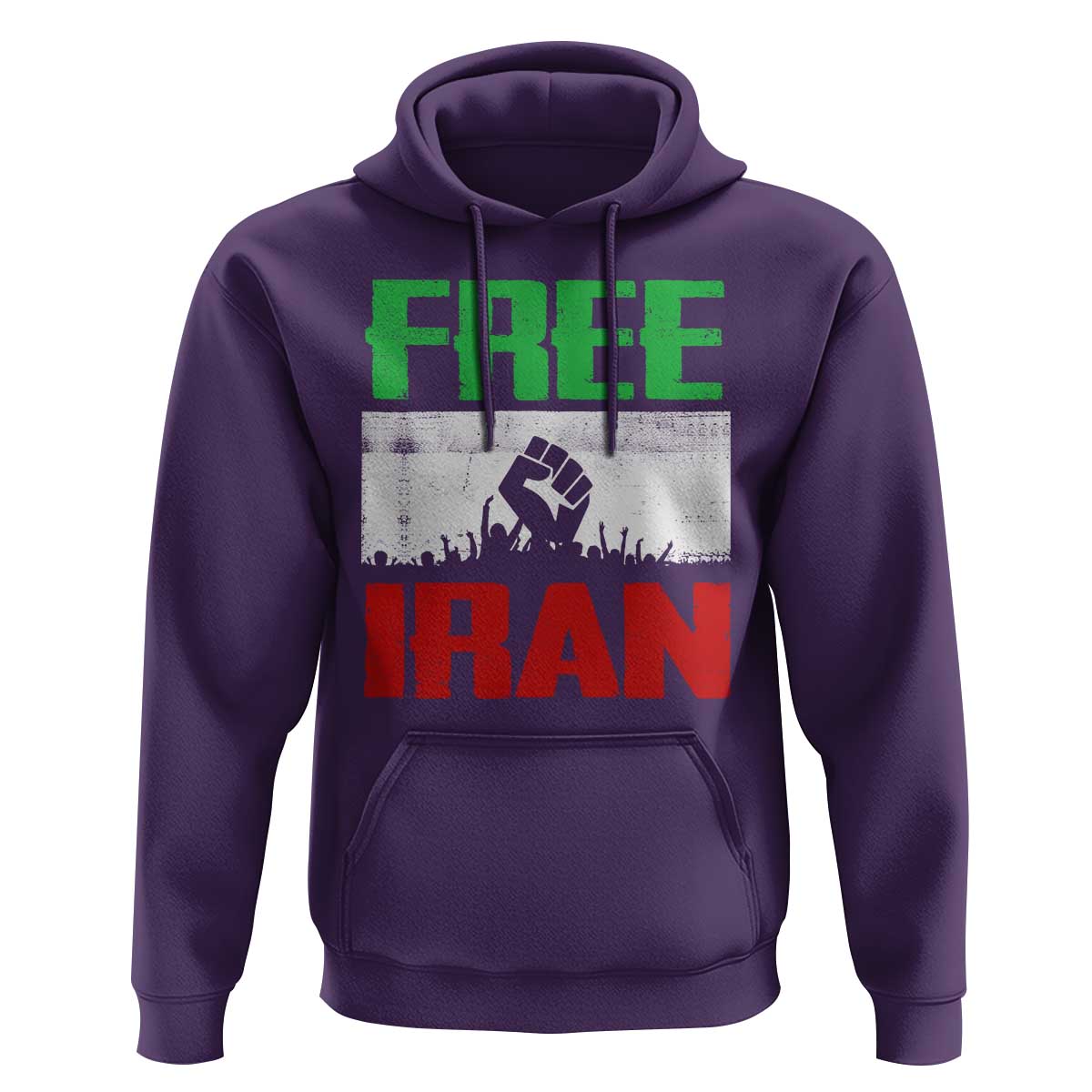 Free Iran Freedom Protest Hoodie Iranian Flag Raised Fist and Crowd Revolution