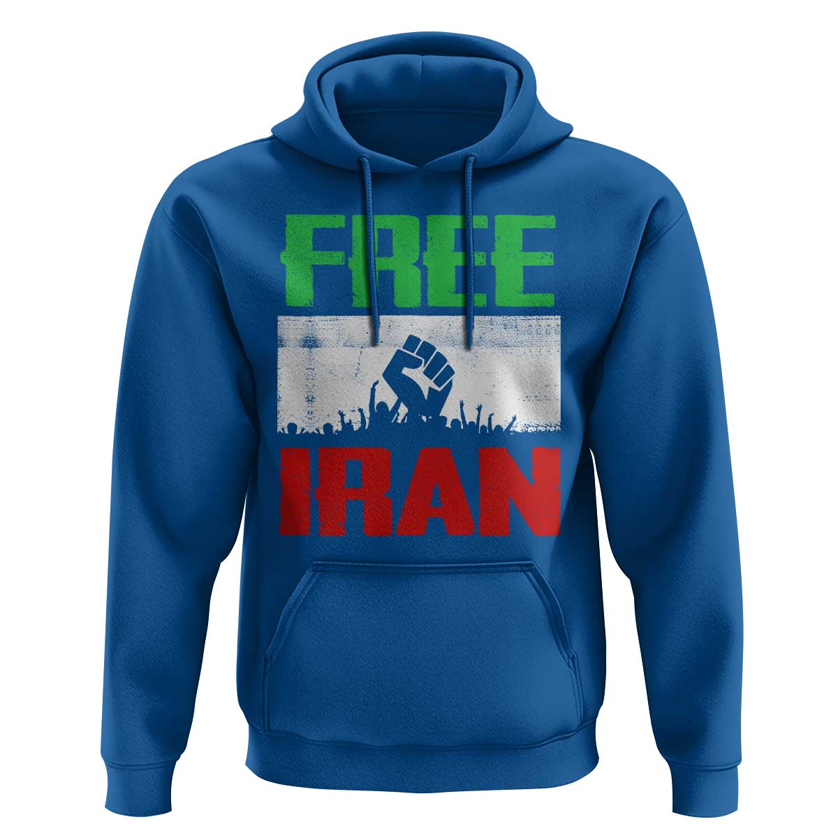 Free Iran Freedom Protest Hoodie Iranian Flag Raised Fist and Crowd Revolution