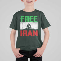 Free Iran Freedom Protest T Shirt For Kid Iranian Flag Raised Fist and Crowd Revolution