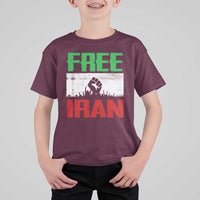 Free Iran Freedom Protest T Shirt For Kid Iranian Flag Raised Fist and Crowd Revolution