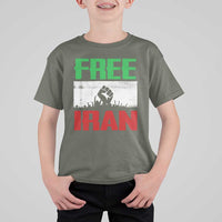 Free Iran Freedom Protest T Shirt For Kid Iranian Flag Raised Fist and Crowd Revolution