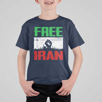 Free Iran Freedom Protest T Shirt For Kid Iranian Flag Raised Fist and Crowd Revolution