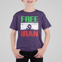 Free Iran Freedom Protest T Shirt For Kid Iranian Flag Raised Fist and Crowd Revolution