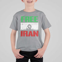 Free Iran Freedom Protest T Shirt For Kid Iranian Flag Raised Fist and Crowd Revolution