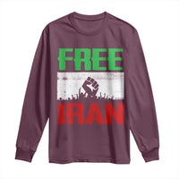 Free Iran Freedom Protest Long Sleeve Shirt Iranian Flag Raised Fist and Crowd Revolution