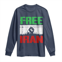 Free Iran Freedom Protest Long Sleeve Shirt Iranian Flag Raised Fist and Crowd Revolution