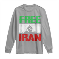 Free Iran Freedom Protest Long Sleeve Shirt Iranian Flag Raised Fist and Crowd Revolution