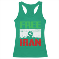 Free Iran Freedom Protest Racerback Tank Top Iranian Flag Raised Fist and Crowd Revolution