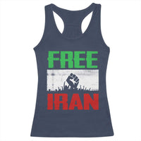 Free Iran Freedom Protest Racerback Tank Top Iranian Flag Raised Fist and Crowd Revolution