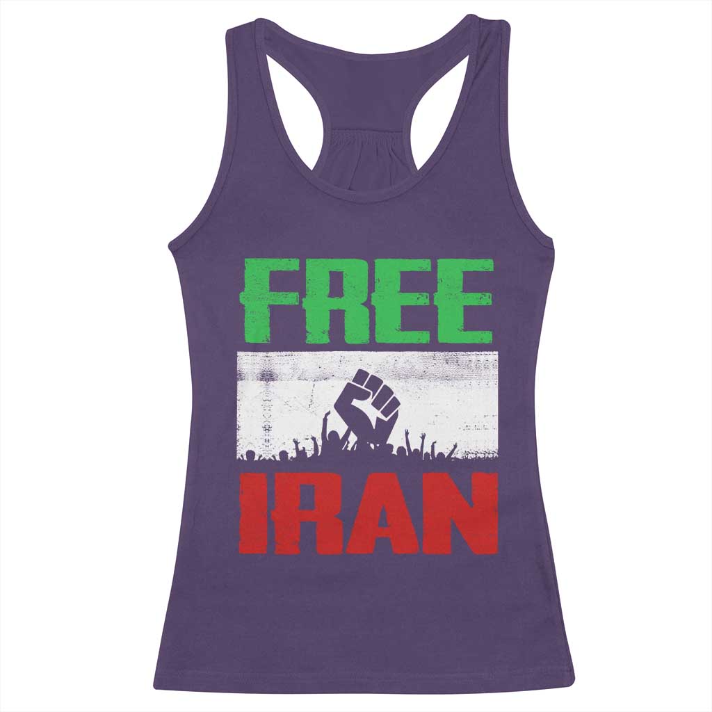 Free Iran Freedom Protest Racerback Tank Top Iranian Flag Raised Fist and Crowd Revolution