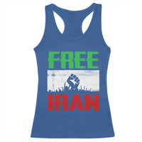 Free Iran Freedom Protest Racerback Tank Top Iranian Flag Raised Fist and Crowd Revolution