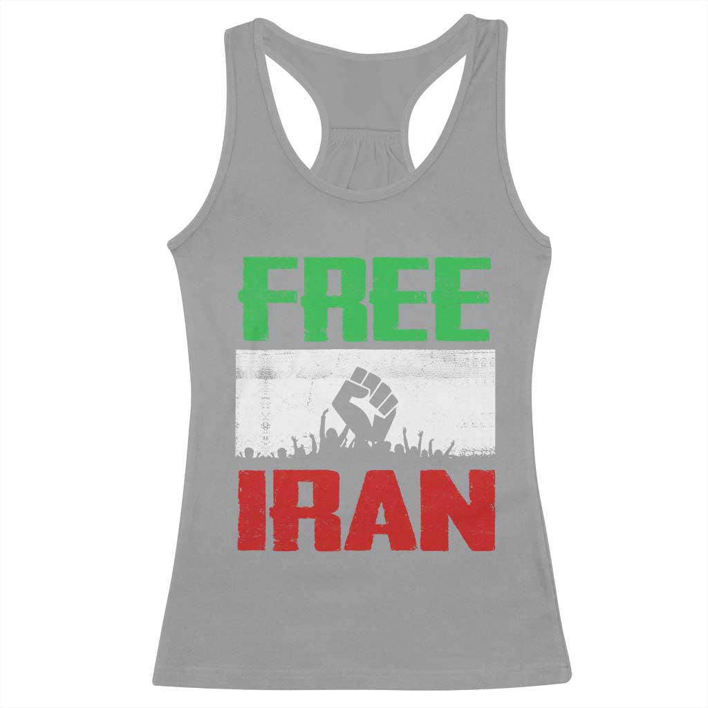 Free Iran Freedom Protest Racerback Tank Top Iranian Flag Raised Fist and Crowd Revolution