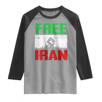 Free Iran Freedom Protest Raglan Shirt Iranian Flag Raised Fist and Crowd Revolution