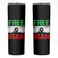 Free Iran Freedom Protest Skinny Tumbler Iranian Flag Raised Fist and Crowd Revolution