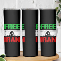 Free Iran Freedom Protest Skinny Tumbler Iranian Flag Raised Fist and Crowd Revolution