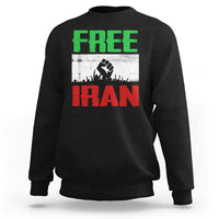Free Iran Freedom Protest Sweatshirt Iranian Flag Raised Fist and Crowd Revolution