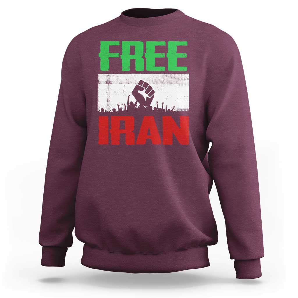Free Iran Freedom Protest Sweatshirt Iranian Flag Raised Fist and Crowd Revolution
