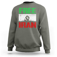 Free Iran Freedom Protest Sweatshirt Iranian Flag Raised Fist and Crowd Revolution