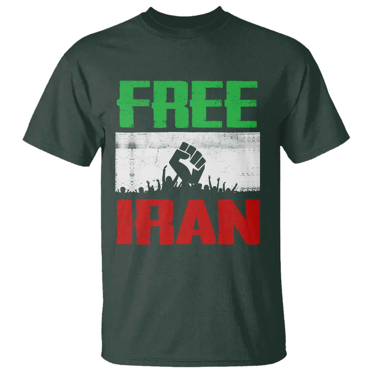 Free Iran Freedom Protest T Shirt Iranian Flag Raised Fist and Crowd Revolution