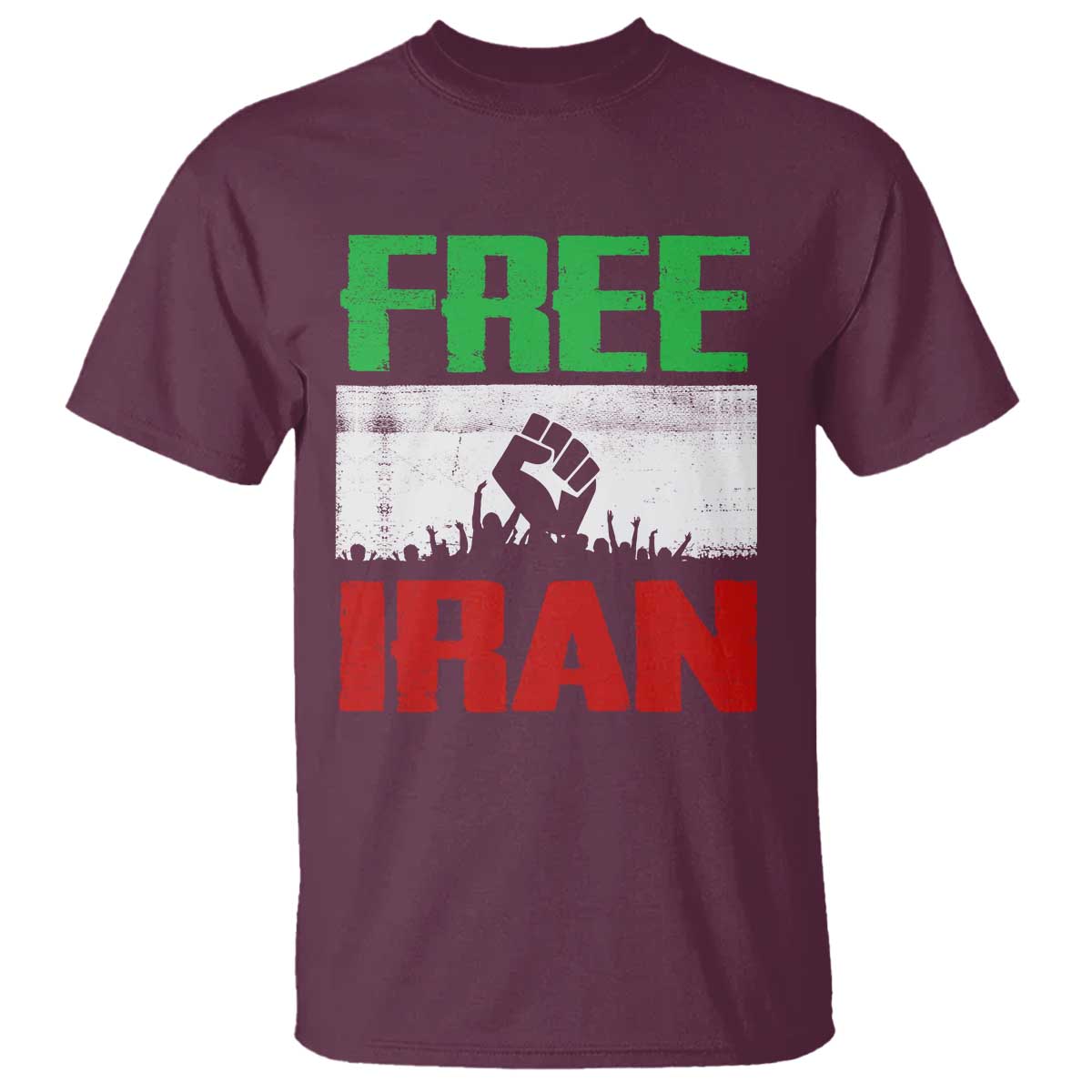 Free Iran Freedom Protest T Shirt Iranian Flag Raised Fist and Crowd Revolution