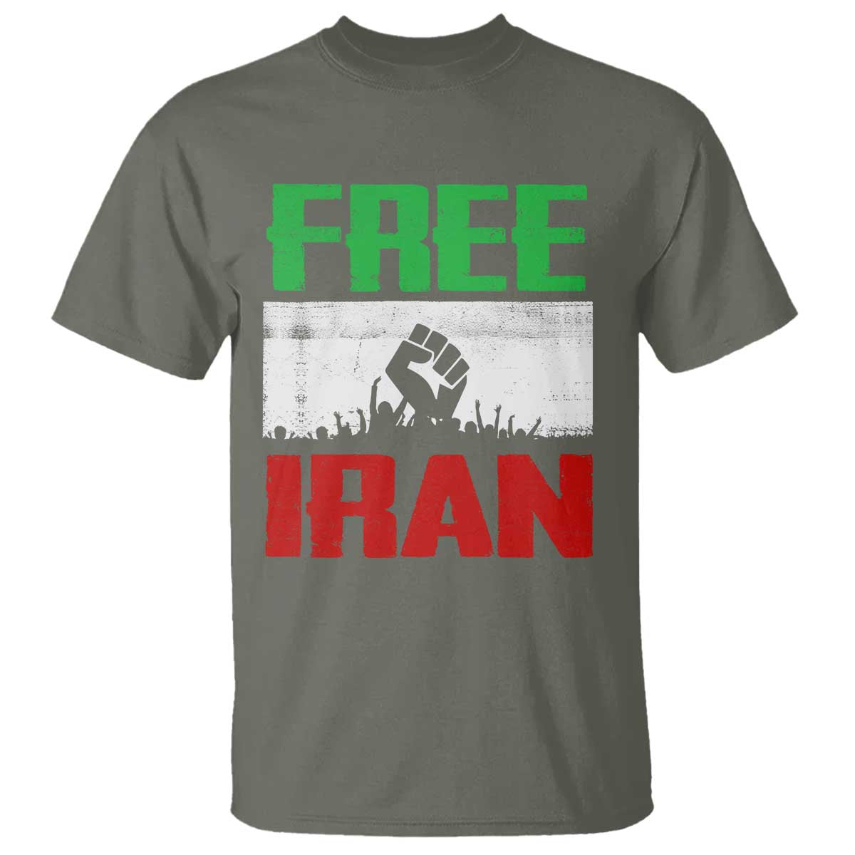 Free Iran Freedom Protest T Shirt Iranian Flag Raised Fist and Crowd Revolution
