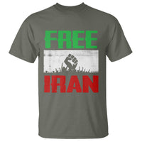 Free Iran Freedom Protest T Shirt Iranian Flag Raised Fist and Crowd Revolution