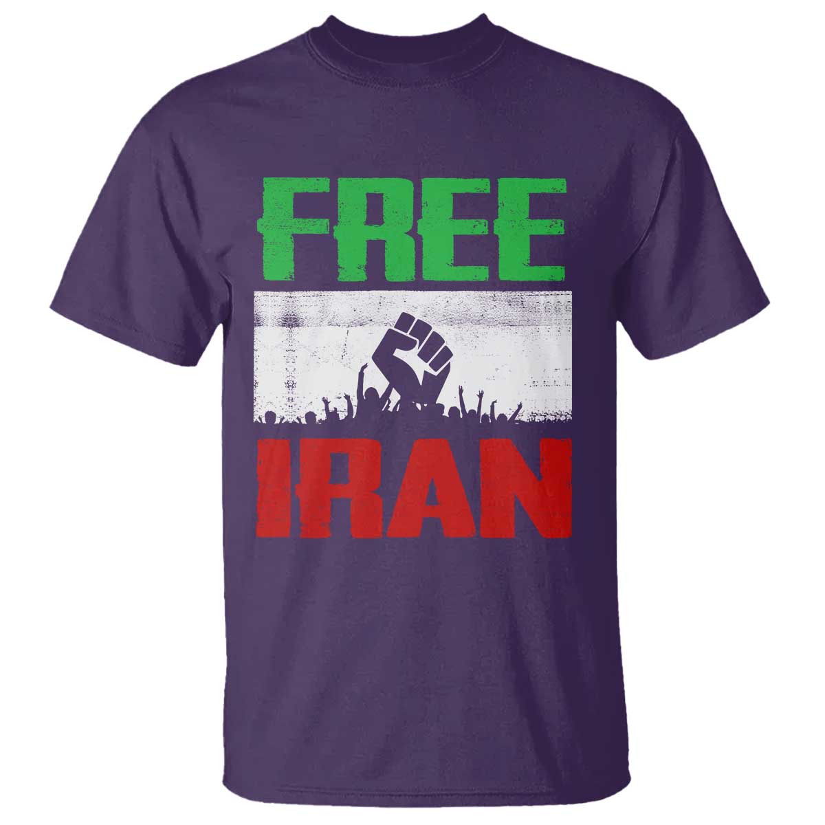 Free Iran Freedom Protest T Shirt Iranian Flag Raised Fist and Crowd Revolution