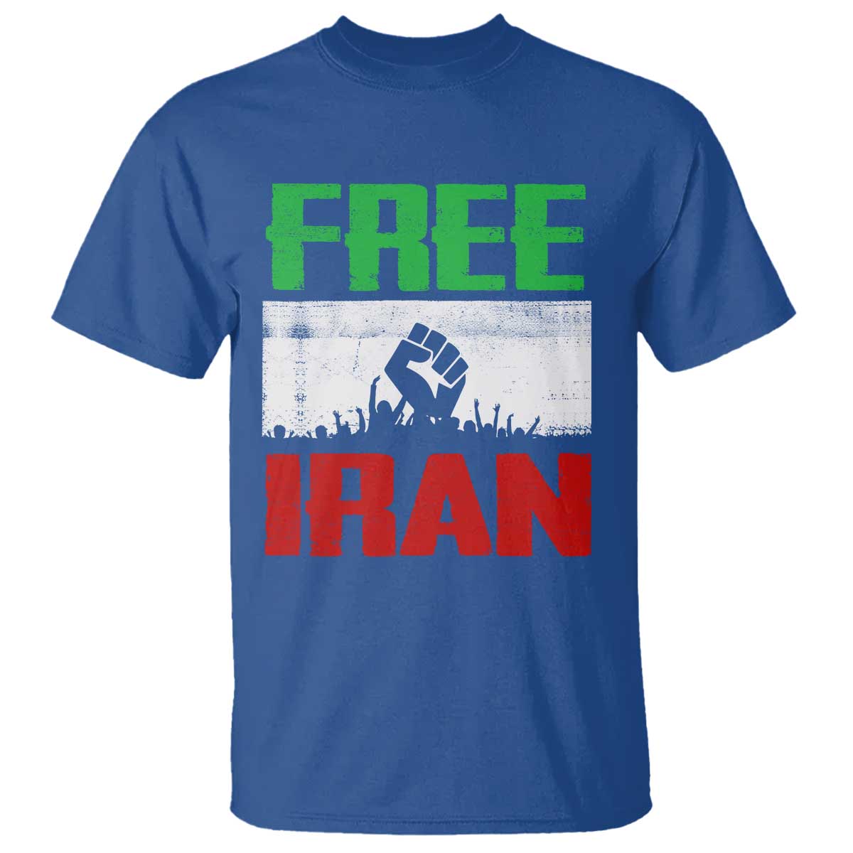 Free Iran Freedom Protest T Shirt Iranian Flag Raised Fist and Crowd Revolution
