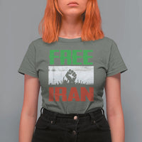 Free Iran Freedom Protest T Shirt For Women Iranian Flag Raised Fist and Crowd Revolution