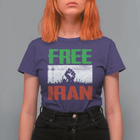 Free Iran Freedom Protest T Shirt For Women Iranian Flag Raised Fist and Crowd Revolution