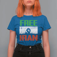 Free Iran Freedom Protest T Shirt For Women Iranian Flag Raised Fist and Crowd Revolution