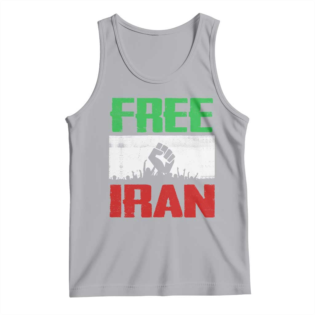 Free Iran Freedom Protest Tank Top Iranian Flag Raised Fist and Crowd Revolution