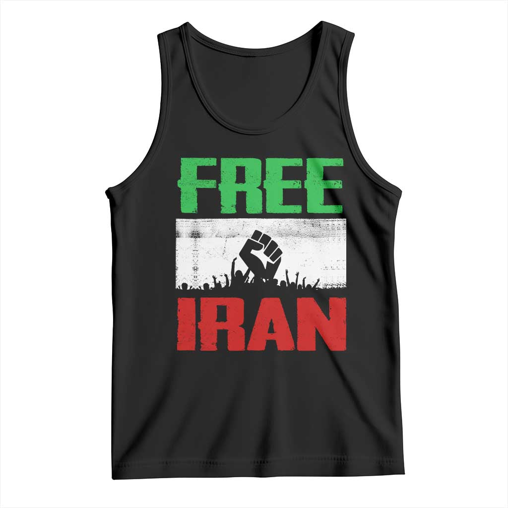 Free Iran Freedom Protest Tank Top Iranian Flag Raised Fist and Crowd Revolution