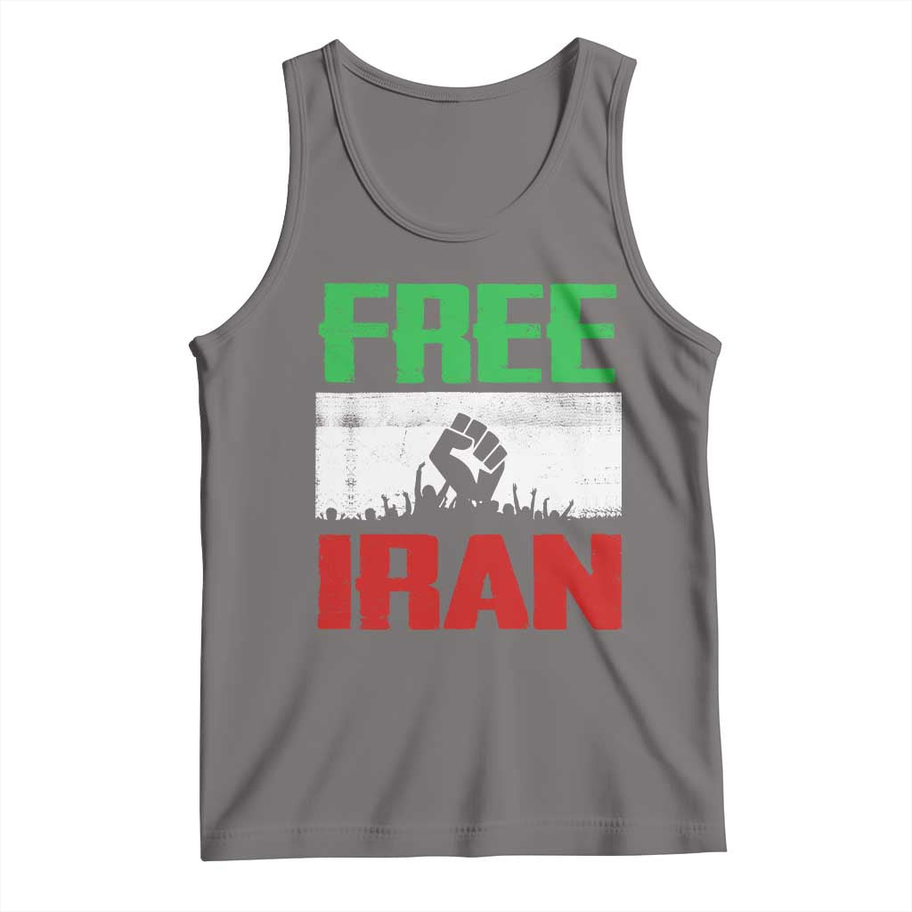 Free Iran Freedom Protest Tank Top Iranian Flag Raised Fist and Crowd Revolution