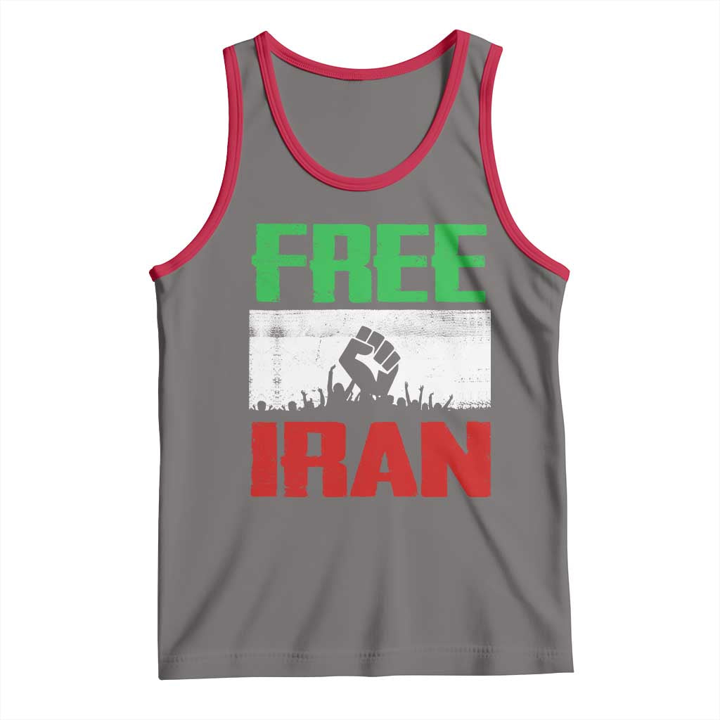 Free Iran Freedom Protest Tank Top Iranian Flag Raised Fist and Crowd Revolution